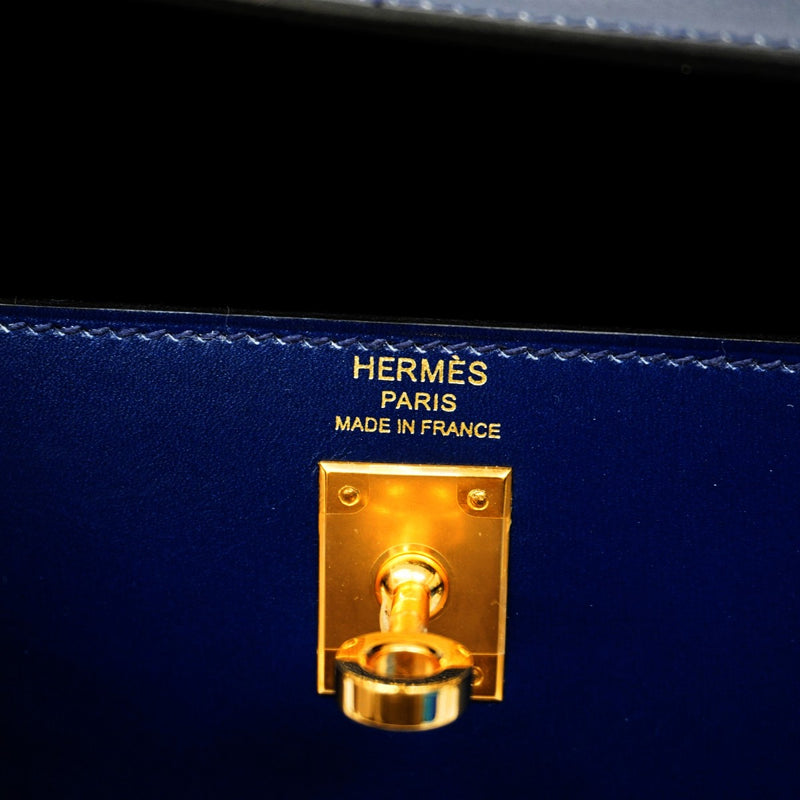 ★SALE【6ae6465-g】エルメス ハンドバッグ ケリー25 ボックスカーフ ブルーアビス ゴールド金具 U刻印 2wayバッグ【中古】レディース