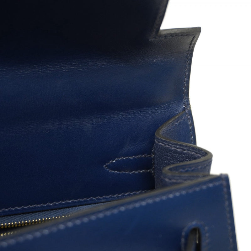 ★SALE【6ae6465-g】エルメス ハンドバッグ ケリー25 ボックスカーフ ブルーアビス ゴールド金具 U刻印 2wayバッグ【中古】レディース