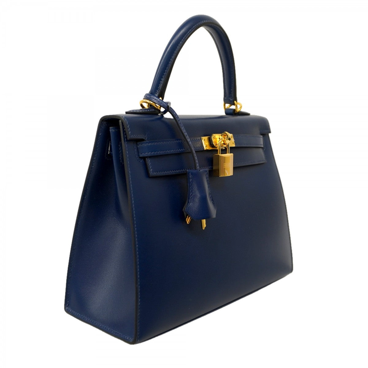 ★SALE【6ae6465-g】エルメス ハンドバッグ ケリー25 ボックスカーフ ブルーアビス ゴールド金具 U刻印 2wayバッグ【中古】レディース