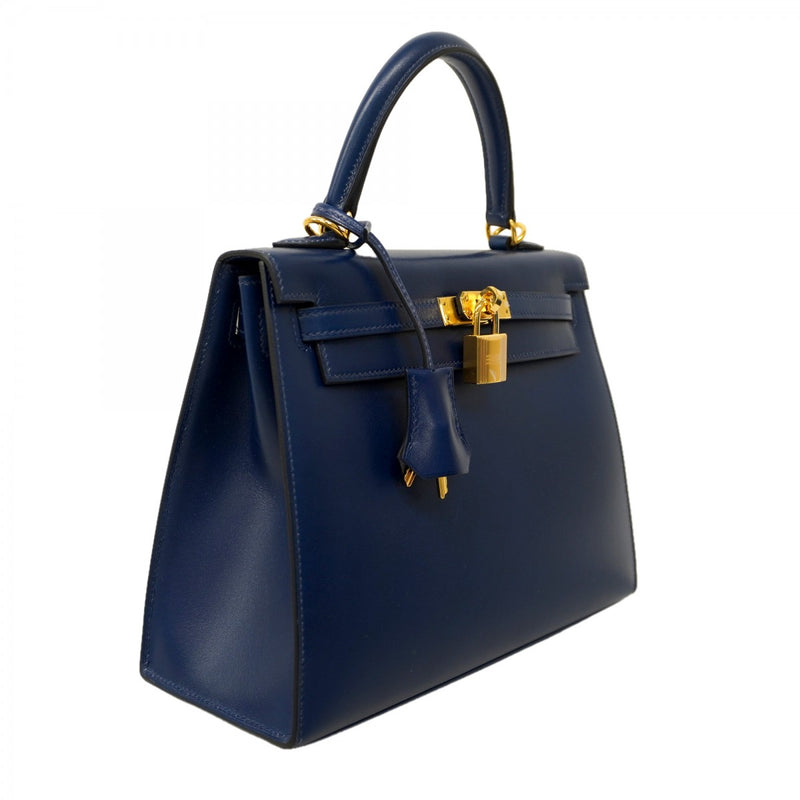 ★SALE【6ae6465-g】エルメス ハンドバッグ ケリー25 ボックスカーフ ブルーアビス ゴールド金具 U刻印 2wayバッグ【中古】レディース