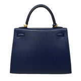 ★SALE【6ae6465-g】エルメス ハンドバッグ ケリー25 ボックスカーフ ブルーアビス ゴールド金具 U刻印 2wayバッグ【中古】レディース