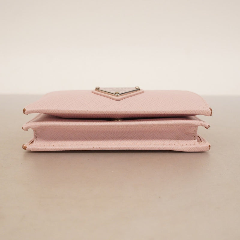 【美品】PRADA 二つ折り財布 ロゴ金具 サフィアーノレザー ベージュピンク 6ba0539-k】プラダ 財布 サフィアーノ レザー ピンク シルバー金具