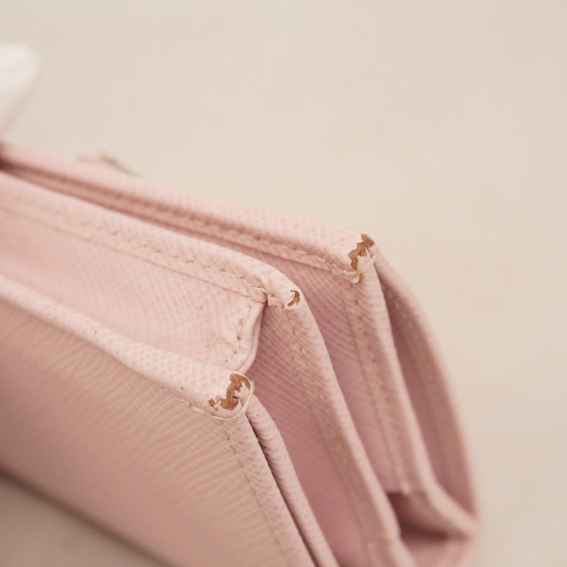 6ba0539-k】プラダ 財布 サフィアーノ レザー ピンク シルバー金具