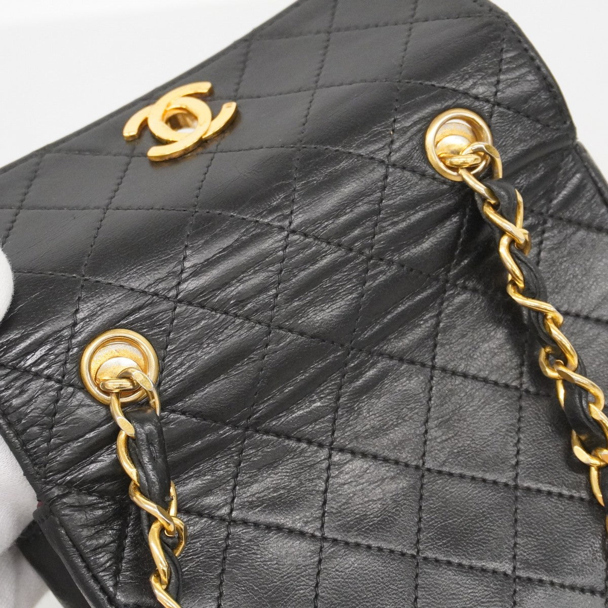 ★在庫処分★最終価格【6bb1589-k】シャネル ショルダーバッグ ミニマトラッセ チェーンショルダー ラムスキン ブラック ゴールド金具【中古】レディース