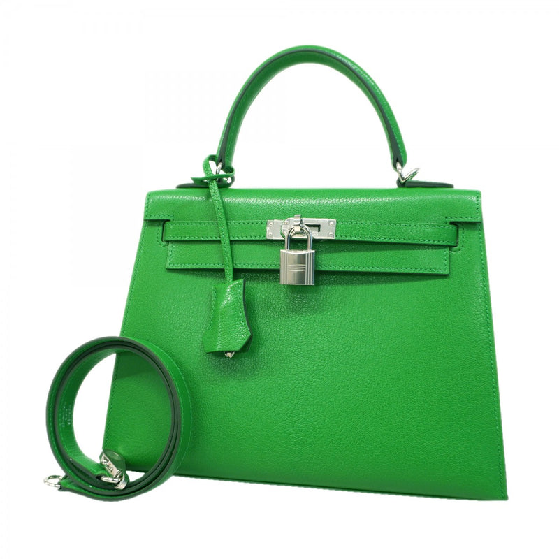 ★SALE【6bb1753-g】エルメス ハンドバッグ ケリー25 シェーブル バンブー シルバー金具 K刻印 2wayバッグ【中古】レディース