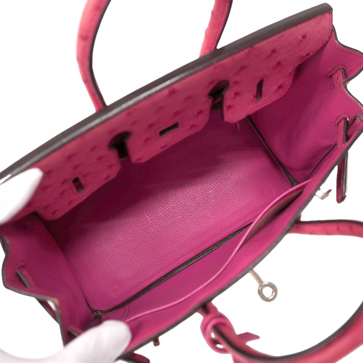 ★SALE【6bb1868-g】エルメス ハンドバッグ バーキン25 オーストリッチ フューシャピンク シルバー金具 □I刻印【中古】レディース