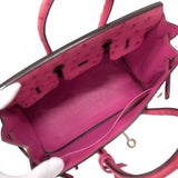 ★SALE【6bb1868-g】エルメス ハンドバッグ バーキン25 オーストリッチ フューシャピンク シルバー金具 □I刻印【中古】レディース