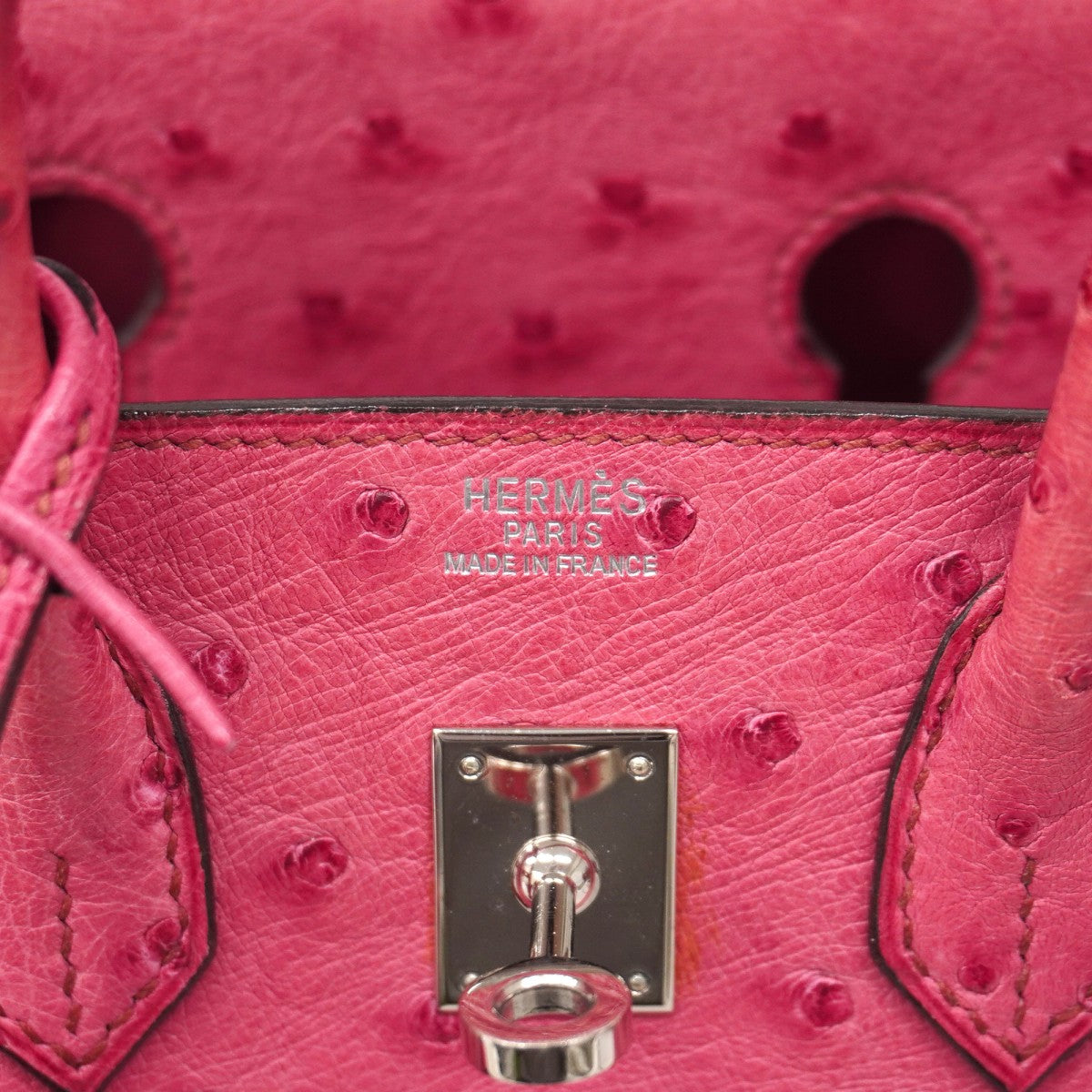 ★SALE【6bb1868-g】エルメス ハンドバッグ バーキン25 オーストリッチ フューシャピンク シルバー金具 □I刻印【中古】レディース