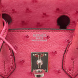 ★SALE【6bb1868-g】エルメス ハンドバッグ バーキン25 オーストリッチ フューシャピンク シルバー金具 □I刻印【中古】レディース