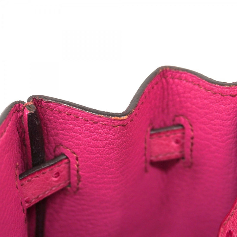 ★SALE【6bb1868-g】エルメス ハンドバッグ バーキン25 オーストリッチ フューシャピンク シルバー金具 □I刻印【中古】レディース