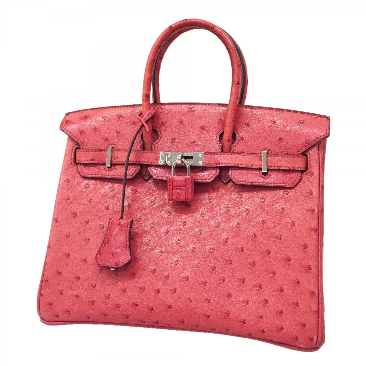★SALE【6bb1868-g】エルメス ハンドバッグ バーキン25 オーストリッチ フューシャピンク シルバー金具 □I刻印【中古】レディース
