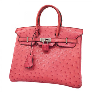 ★SALE【6bb1868-g】エルメス ハンドバッグ バーキン25 オーストリッチ フューシャピンク シルバー金具 □I刻印【中古】レディース