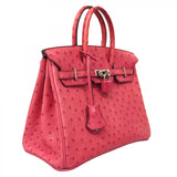 ★SALE【6bb1868-g】エルメス ハンドバッグ バーキン25 オーストリッチ フューシャピンク シルバー金具 □I刻印【中古】レディース
