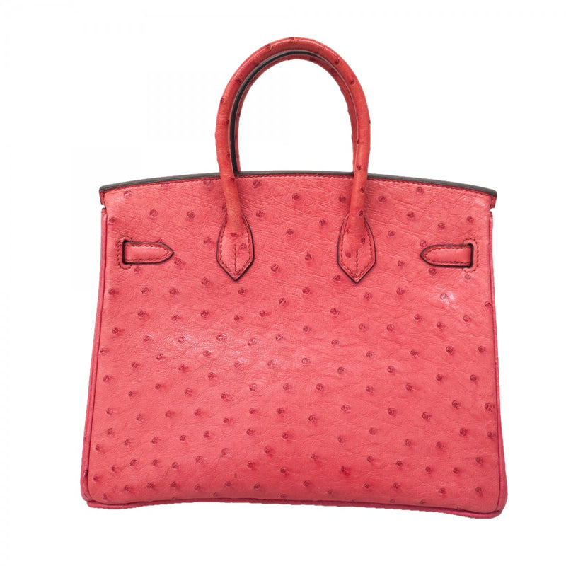 ★SALE【6bb1868-g】エルメス ハンドバッグ バーキン25 オーストリッチ フューシャピンク シルバー金具 □I刻印【中古】レディース
