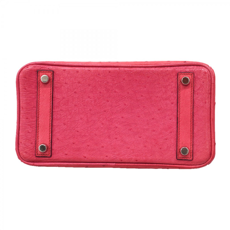 ★SALE【6bb1868-g】エルメス ハンドバッグ バーキン25 オーストリッチ フューシャピンク シルバー金具 □I刻印【中古】レディース
