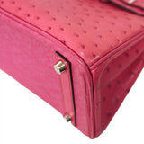 ★SALE【6bb1868-g】エルメス ハンドバッグ バーキン25 オーストリッチ フューシャピンク シルバー金具 □I刻印【中古】レディース