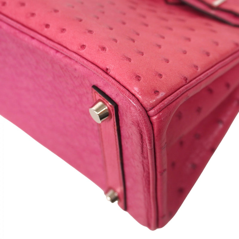 ★SALE【6bb1868-g】エルメス ハンドバッグ バーキン25 オーストリッチ フューシャピンク シルバー金具 □I刻印【中古】レディース