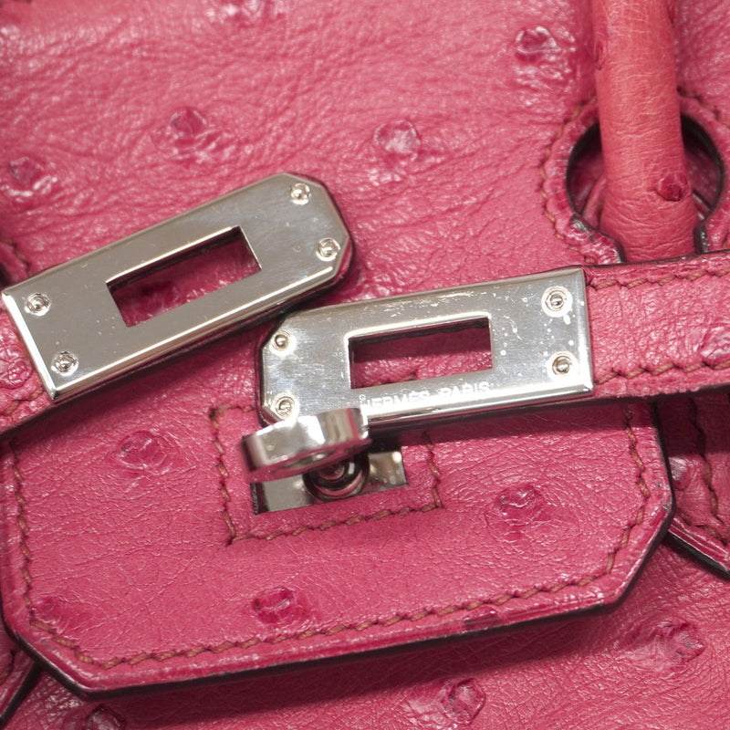 ★SALE【6bb1868-g】エルメス ハンドバッグ バーキン25 オーストリッチ フューシャピンク シルバー金具 □I刻印【中古】レディース
