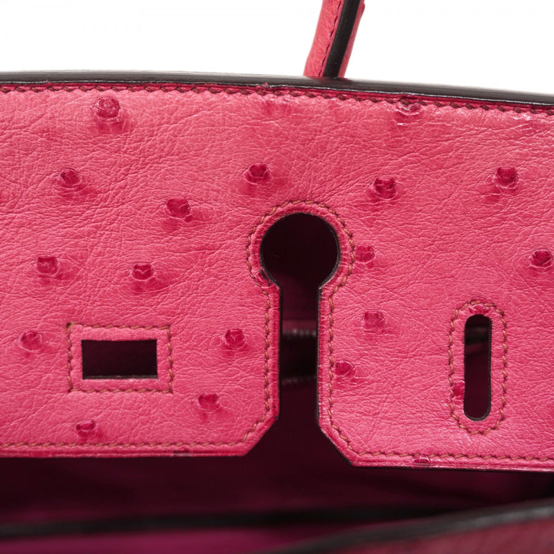 ★SALE【6bb1868-g】エルメス ハンドバッグ バーキン25 オーストリッチ フューシャピンク シルバー金具 □I刻印【中古】レディース