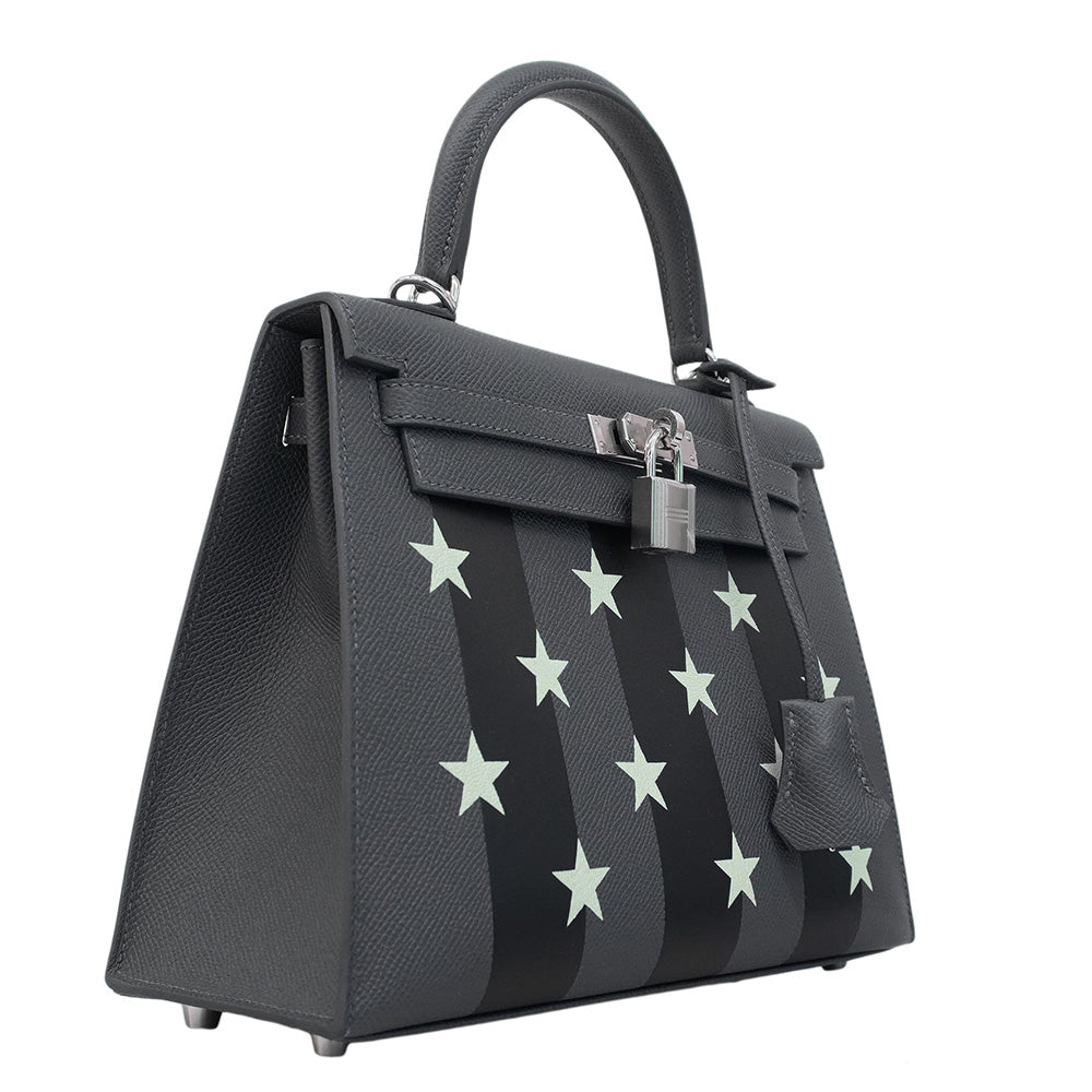 ★SALE【6bb1890-g】エルメス ハンドバッグ ケリー25 カザック エトワール ヴォーエプソン アルドワーズ/ブラック/ヴェールペパーミント シルバー金具 W刻印 2wayバッグ【中古】レディース