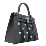 ★SALE【6bb1890-g】エルメス ハンドバッグ ケリー25 カザック エトワール ヴォーエプソン アルドワーズ/ブラック/ヴェールペパーミント シルバー金具 W刻印 2wayバッグ【中古】レディース