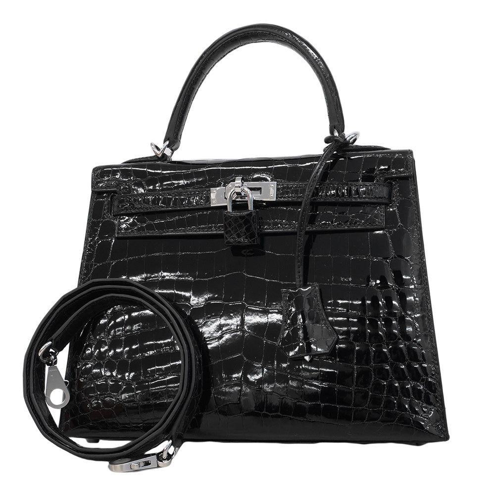 ★SALE【6bb1891-g】エルメス ハンドバッグ ケリー25 ニロティカス ブラック シルバー金具 W刻印 2wayバッグ【中古】レディース