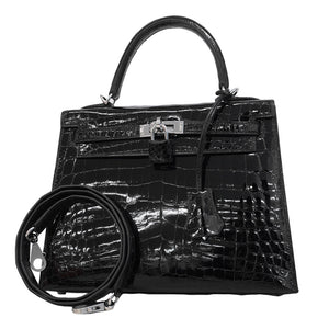 ★SALE【6bb1891-g】エルメス ハンドバッグ ケリー25 ニロティカス ブラック シルバー金具 W刻印 2wayバッグ【中古】レディース