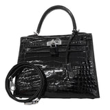 ★SALE【6bb1891-g】エルメス ハンドバッグ ケリー25 ニロティカス ブラック シルバー金具 W刻印 2wayバッグ【中古】レディース