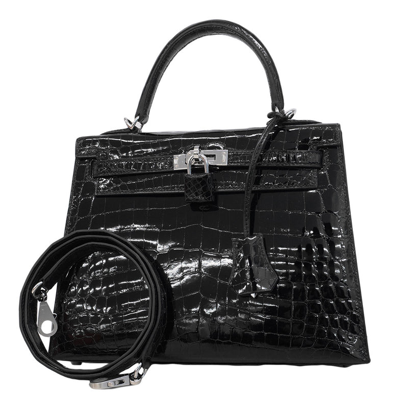 ★SALE【6bb1891-g】エルメス ハンドバッグ ケリー25 ニロティカス ブラック シルバー金具 W刻印 2wayバッグ【中古】レディース