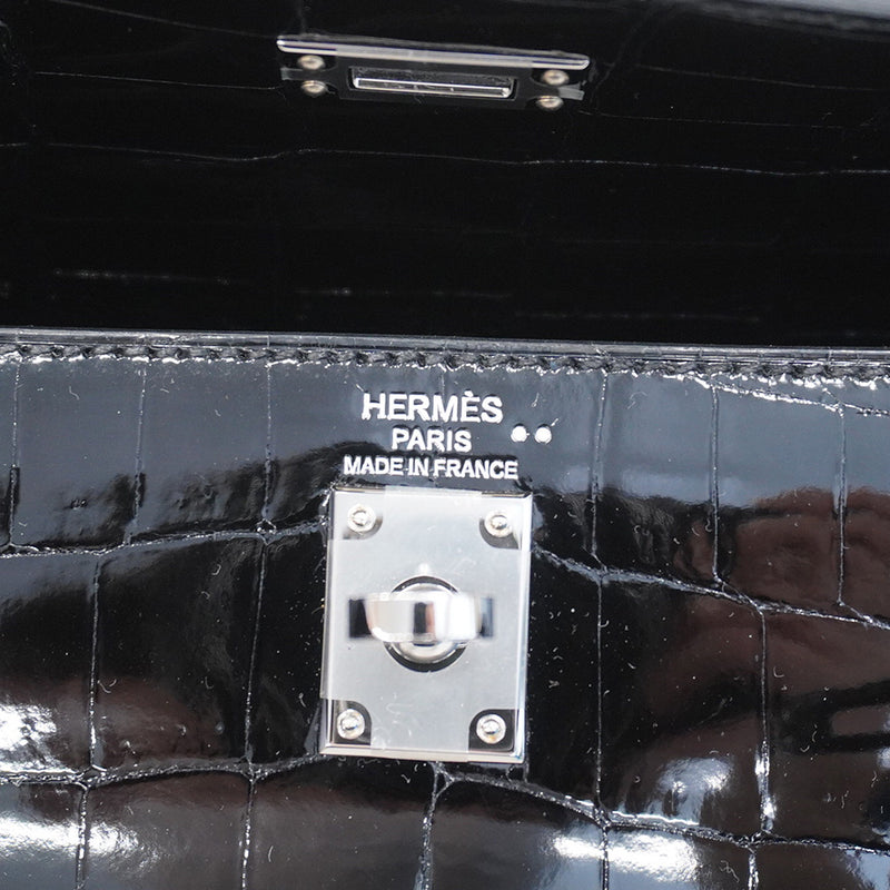 ★SALE【6bb1891-g】エルメス ハンドバッグ ケリー25 ニロティカス ブラック シルバー金具 W刻印 2wayバッグ【中古】レディース