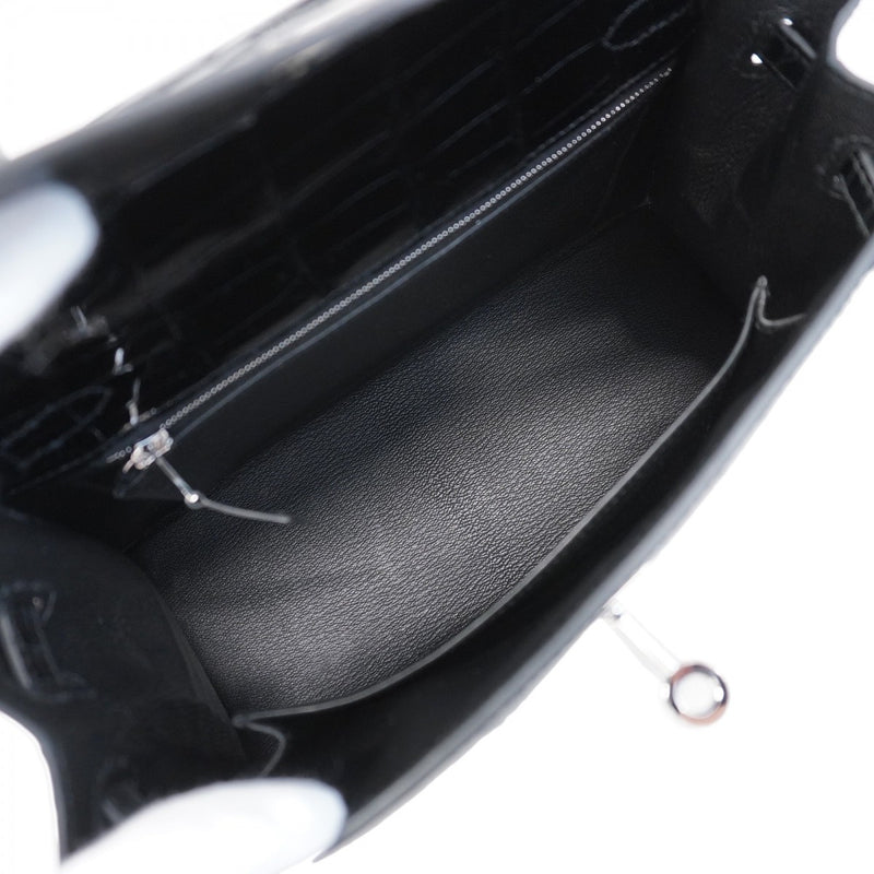 ★SALE【6bb1891-g】エルメス ハンドバッグ ケリー25 ニロティカス ブラック シルバー金具 W刻印 2wayバッグ【中古】レディース