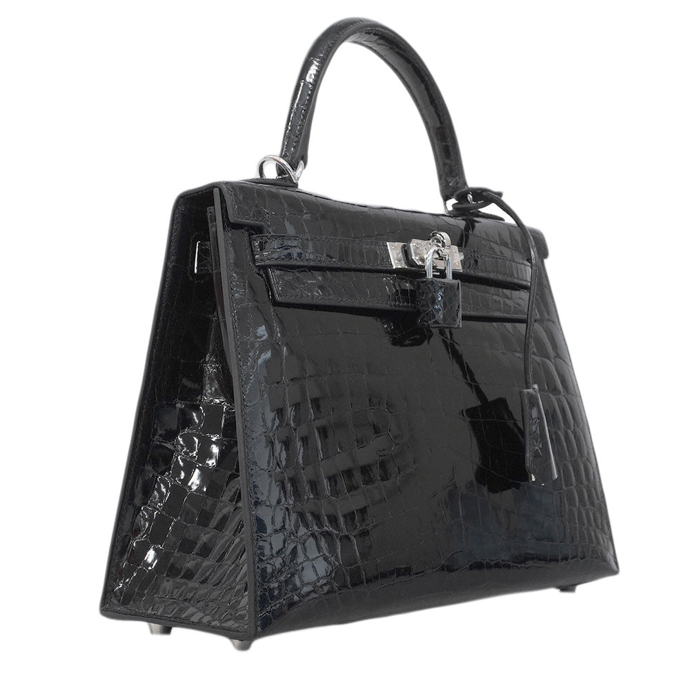 ★SALE【6bb1891-g】エルメス ハンドバッグ ケリー25 ニロティカス ブラック シルバー金具 W刻印 2wayバッグ【中古】レディース