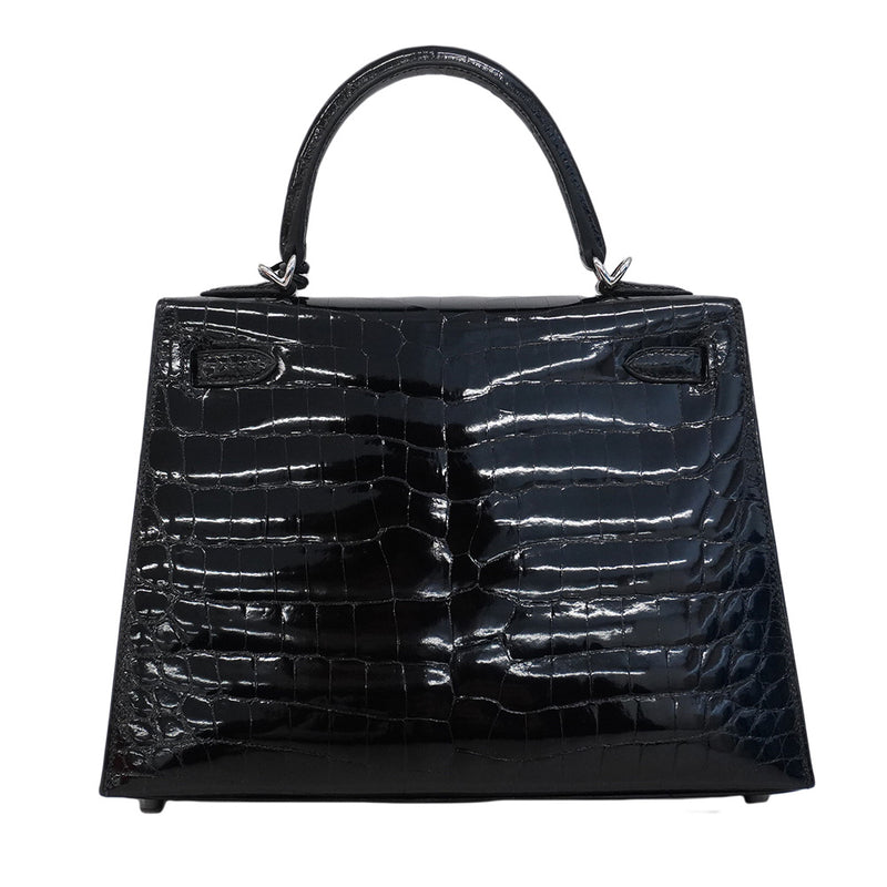 ★SALE【6bb1891-g】エルメス ハンドバッグ ケリー25 ニロティカス ブラック シルバー金具 W刻印 2wayバッグ【中古】レディース