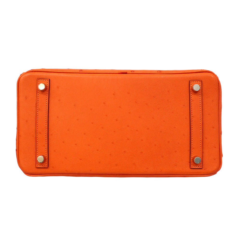 ★SALE【6bb1892-g】エルメス ハンドバッグ バーキン30 オーストリッチ タンジェリン ゴールド金具 A刻印【中古】レディース