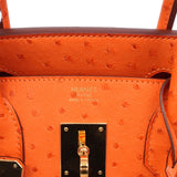 ★SALE【6bb1892-g】エルメス ハンドバッグ バーキン30 オーストリッチ タンジェリン ゴールド金具 A刻印【中古】レディース