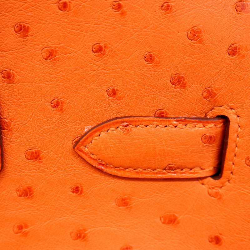 ★SALE【6bb1892-g】エルメス ハンドバッグ バーキン30 オーストリッチ タンジェリン ゴールド金具 A刻印【中古】レディース