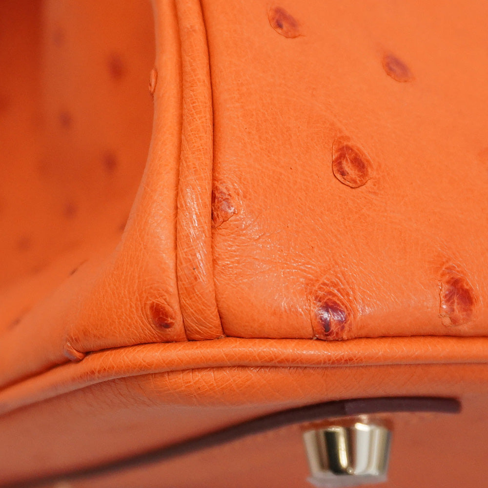 ★SALE【6bb1892-g】エルメス ハンドバッグ バーキン30 オーストリッチ タンジェリン ゴールド金具 A刻印【中古】レディース