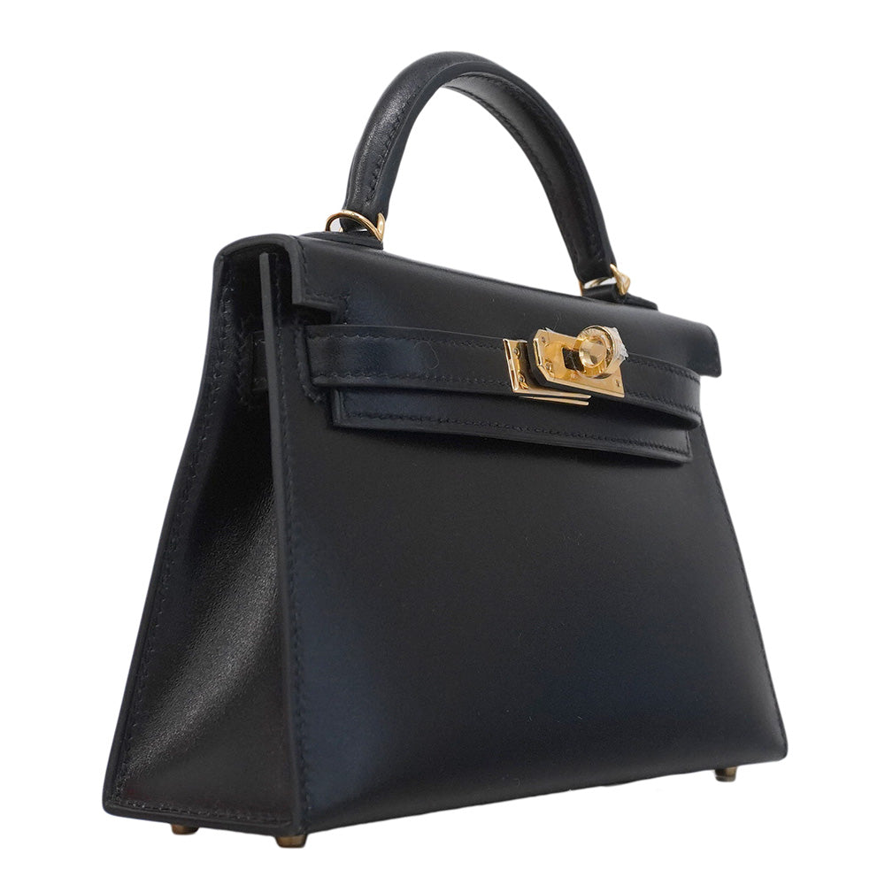 ★SALE【6bb1893-g】エルメス ハンドバッグ ミニケリー2 ボックスカーフ ブラック ゴールド金具 K刻印 2wayバッグ【中古】レディース
