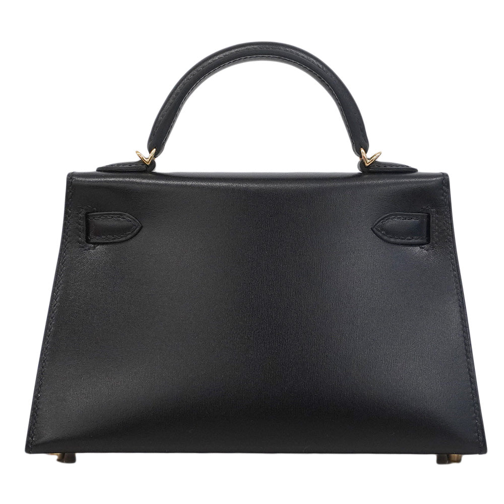 ★SALE【6bb1893-g】エルメス ハンドバッグ ミニケリー2 ボックスカーフ ブラック ゴールド金具 K刻印 2wayバッグ【中古】レディース