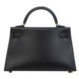 ★SALE【6bb1893-g】エルメス ハンドバッグ ミニケリー2 ボックスカーフ ブラック ゴールド金具 K刻印 2wayバッグ【中古】レディース