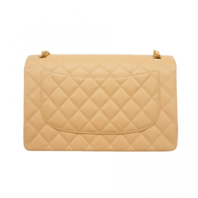 ★在庫処分★最終価格★SALE【6bb2026】シャネル ショルダーバッグ デカマトラッセ Wフラップ Wチェーン キャビアスキン ベージュ ゴールド金具【中古】レディース