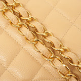 ★在庫処分★最終価格★SALE【6bb2026】シャネル ショルダーバッグ デカマトラッセ Wフラップ Wチェーン キャビアスキン ベージュ ゴールド金具【中古】レディース