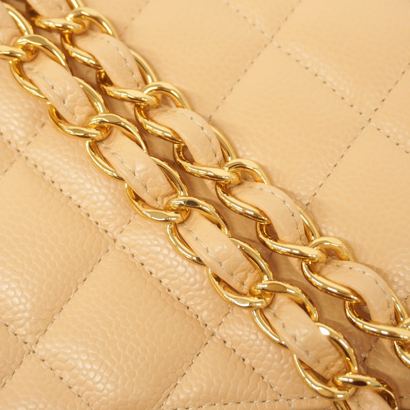 ★在庫処分★最終価格★SALE【6bb2026】シャネル ショルダーバッグ デカマトラッセ Wフラップ Wチェーン キャビアスキン ベージュ ゴールド金具【中古】レディース
