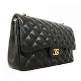 ★在庫処分★最終価格★SALE【6bb2358】シャネル ショルダーバッグ デカマトラッセ Wフラップ Wチェーン ラムスキン ブラック ゴールド金具【中古】レディース