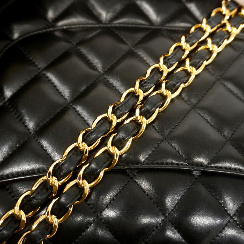 ★在庫処分★最終価格★SALE【6bb2358】シャネル ショルダーバッグ デカマトラッセ Wフラップ Wチェーン ラムスキン ブラック ゴールド金具【中古】レディース