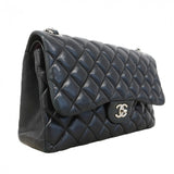 ★在庫処分★最終価格★SALE【6bb2677】シャネル ショルダーバッグ デカマトラッセ Wフラップ Wチェーン ラムスキン ブラック シルバー金具【中古】レディース