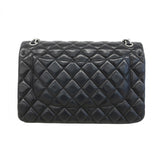 ★在庫処分★最終価格★SALE【6bb2677】シャネル ショルダーバッグ デカマトラッセ Wフラップ Wチェーン ラムスキン ブラック シルバー金具【中古】レディース