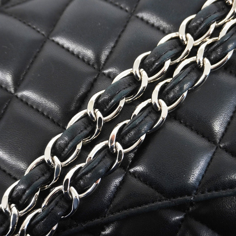 ★在庫処分★最終価格★SALE【6bb2677】シャネル ショルダーバッグ デカマトラッセ Wフラップ Wチェーン ラムスキン ブラック シルバー金具【中古】レディース