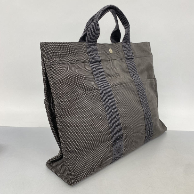 【6bb2701】エルメス トートバッグ エールラインMM キャンバス グレー シルバー金具【中古】メンズ レディース ユニセックス