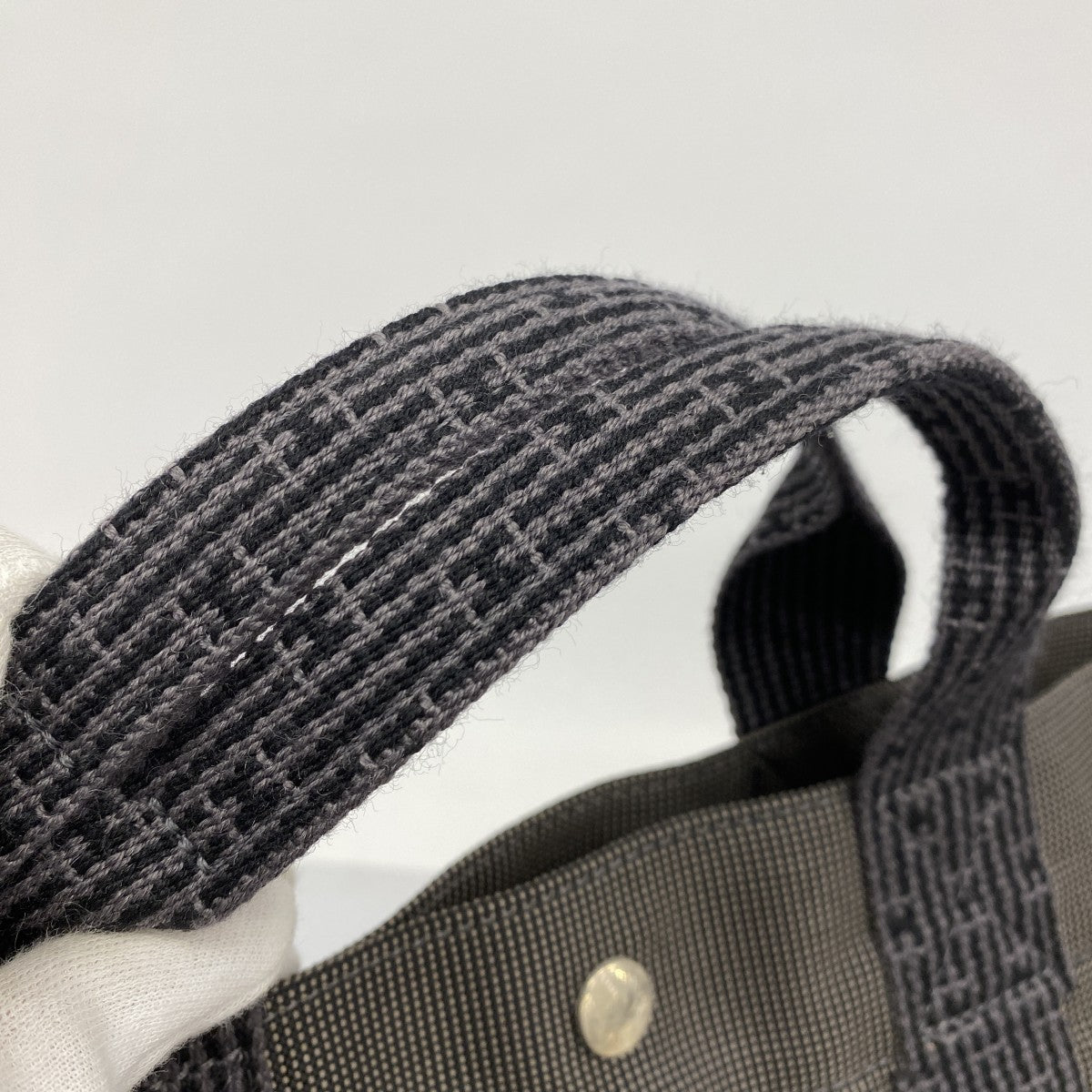 【6bb2701】エルメス トートバッグ エールラインMM キャンバス グレー シルバー金具【中古】メンズ レディース ユニセックス